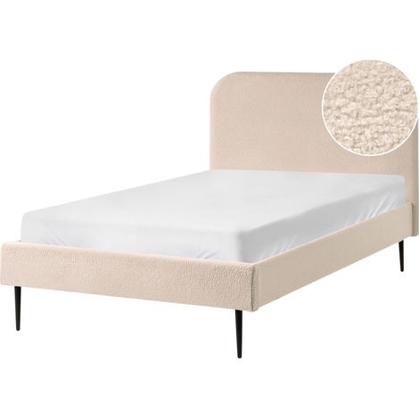 Cama con somier tapizada en bouclé 120 x 200 cm minimalista con cabecero beige Flayat