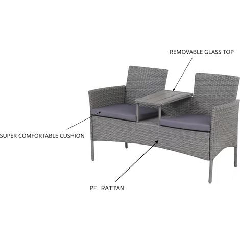 EVRE Lisbon Rattan 2 Seater Companion Partner Bench Garden Furniture Set Patio Conservatory for Terrace Balcony Garden Outdoor Indoor (1/5)