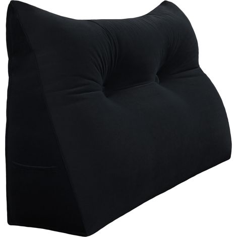 VERCART Großes Keil Lesekissen, Langes Bettruhe Rückenkissen, Dekoratives Kopfteilkissen, Dreieckiges Positionierungs Körperkissen für Tagesbett oder Couch, Samt Schwarz, 60cm