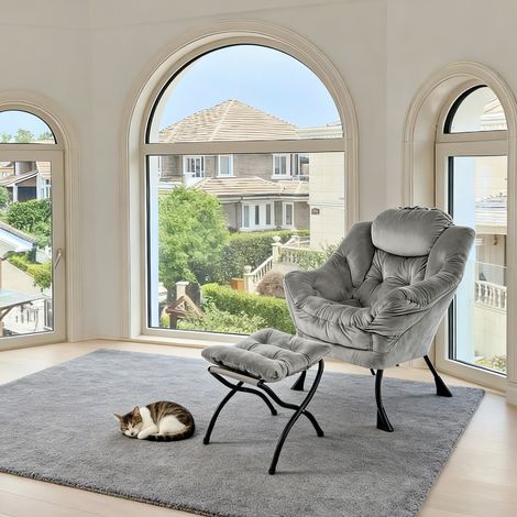 Sessel mit Hocker, Relaxsessel mit Armlehnen, Seitentasche und Fußstütze, Loungesessel, Fernsehsessel und Ohrensessel für Wohnzimmer, Schlafzimmer und Büro