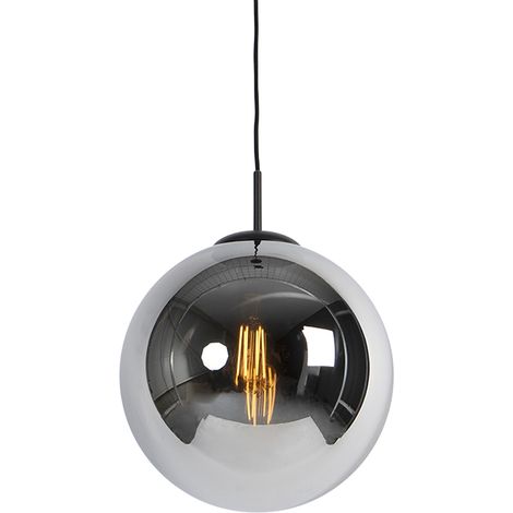 Art Deco Hängelampe schwarz mit Rauchglas 30 cm - Pallon (1/4)