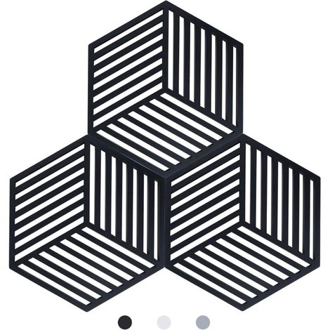 Set mit 3 Silikon-Küchentopfuntersetzern (Schwarz, Sechseckig Raya: 160x138x8mm)