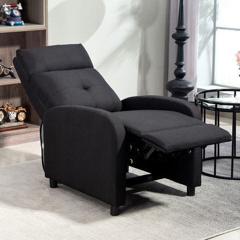 HOMCOM Sillón Relax Reclinable Manual hasta 155º Apertura Push con Reposapiés Respaldo Alto Acolchado Grueso Negro (1/5)