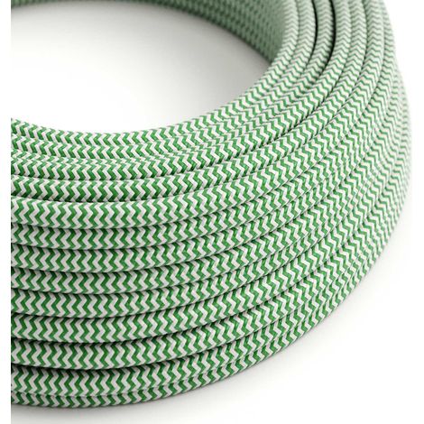 Creative-Cables Cavo elettrico rivestito in tessuto, 2 x 0,75 mm², 50 m, ZigZag Verde-Bianco RZ06, Rotondo, effetto seta