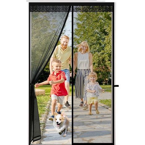 Moustiquaire de Porte Magnétique en Fibre de Verre 90x210cm, Fermeture Automatique Rideau Porte Anti insectes avec Aimants sans Perçage, Noir (1/5)
