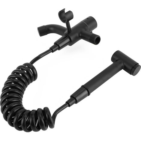 Pistolet de toilette domestique en cuivre noir fileté G1/2 avec buse haute pression, robinet de chasse rotatif et bidet intégré. (1/5)