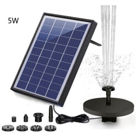 BUNTHAUS Fontaine Solaire 5 W Batterie Pompe Solaire Bassin Améliorée pour Fontaine Solaire Flottante avec 6 Styles de Fontaines pour Les Jardins, Bains d'oiseaux, Étangs