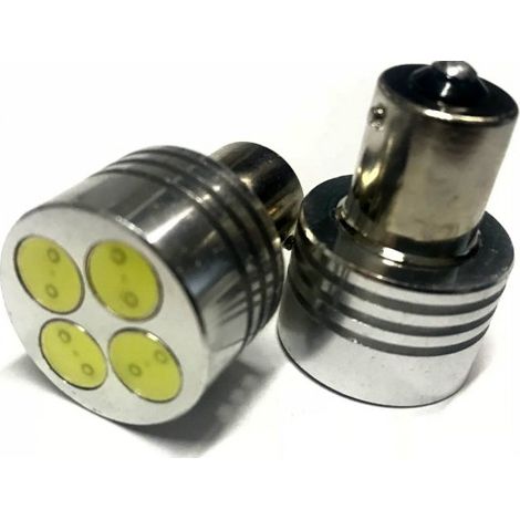 Coppia 2 Lampade Led BA15S 1156 P21W Con 4 Power Led Da 1W Bianco Freddo 6000K 12V 4W