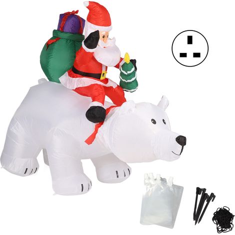 Décoration Père Noël Ours Polaire en polyester lumineux LED gonflable pour Noël, idéal pour une fête de jardin (prise britannique 100-240 V). (1/5)