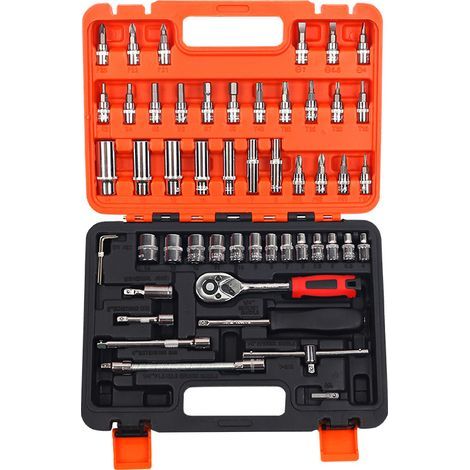 Coffret de réparation Automobile 53 pièces avec Douilles et Mallette, Construction en Acier, for Motos de Tourisme et Entretien des véhicules，Orange (1/5)
