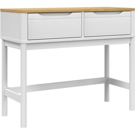 Table console avec deux tiroirs 89,5 x 36,5 x 73 cm bois de pin et MFD blanc et chêne DEC031988 (1/5)