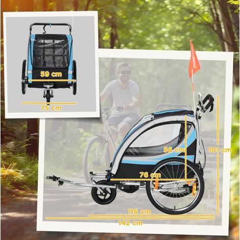 Rimorchio bici bambini 2 in 1, 5 punti, 142 x 75 x 101 cm, acciaio, blu DESVIAE (1/4)
