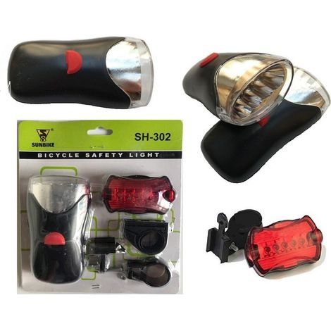 Trade Shop - LED-Fahrradlicht-Set, Fahrradscheinwerfer, Stopplicht, Rücklicht und Front-LED, Schwarz - (1/4)