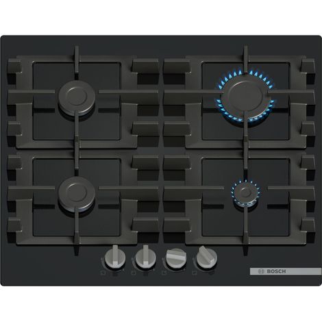 Bosch Serie 4 PNP6B6K40 Piano cottura a gas in vetro temperato 60 cm 4 fuochi griglie in ghisa nero (1/5)