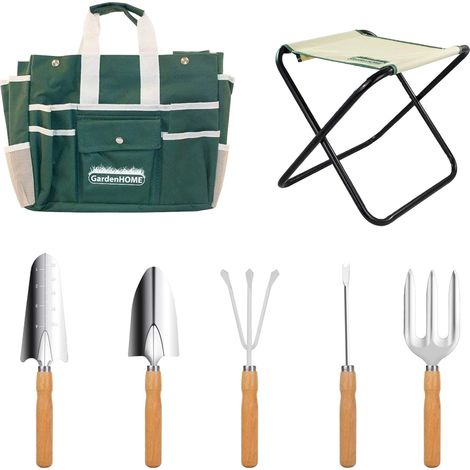 Kit de jardinage 7 pièces avec tabouret pliant et sac de rangement amovible (1/5)