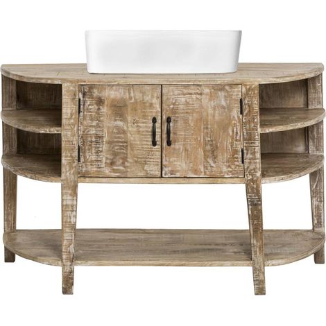 Made In Meubles – Meuble sous vasque simple en bois de manguier blanchi – Dimensions 77.5x120x47.5cm – 5 étagères pour rangement décoratif (1/5)