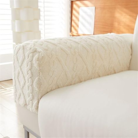 Lot de 2 housses accoudoir canapé blanc, peluche jacquard, élastiques, antidérapantes (1/4)