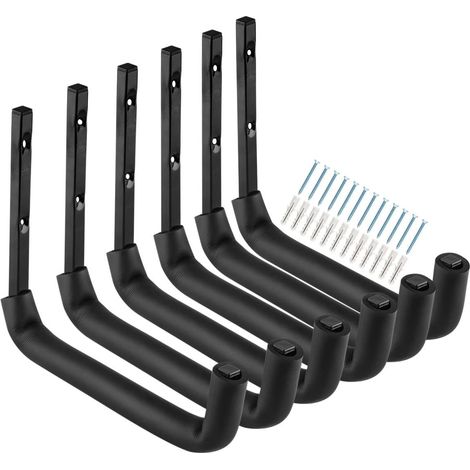 Lot de 6 Crochets muraux, Acier robuste 25,4 cm, Support 25 kg, Rangement garage vélo outils