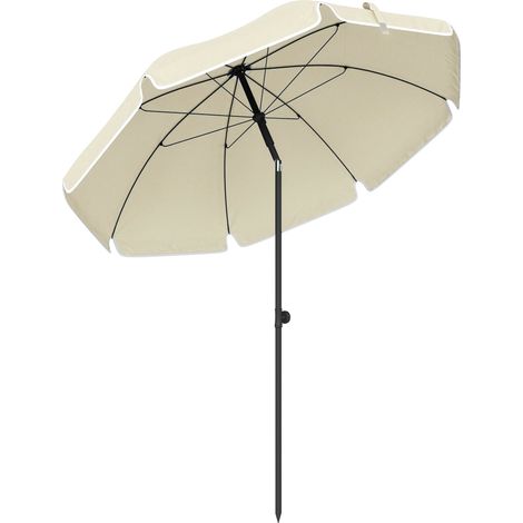 Sombrilla de playa de Ø150 cm, inclinación ajustable, anclaje para arena, color beige.