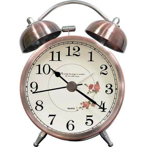 Silent vintage children's light-up alarm clock – Gold-tone metal analog alarm clock – Retro design with glass lens – Mains powered (1/5)