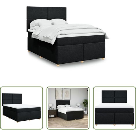 vidaXL Matelas à ressorts ensachés - Sommier à lattes de lit avec matelas Noir 140x190 cm Tissu (1/5)