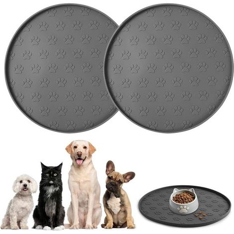 Alfombrilla para comedero de mascotas - Mantel individual para perros y gatos - Evita derrames - Con borde elevado - 27 x 27 cm - Redonda (1/5)