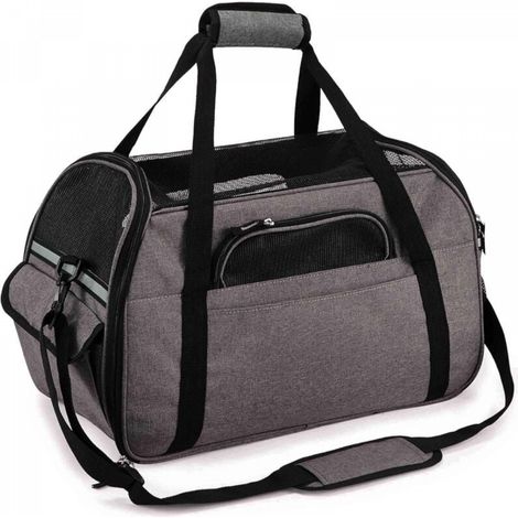 Sac Transport Chat/Petit Chien/Lapin, Transporteur Pliable Respirant pour Petit Animal, Porté par Main/Bandoulière pour Déplacement Voyage Train/Voiture/Avion Homologué(M Gris)-Parent (1/5)