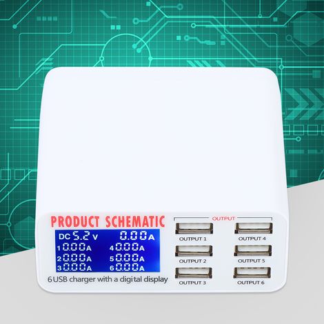 Chargeur Secteur 6 Ports USB Rapide pour Smartphones et Tablettes (100-240V UE) (1/4)