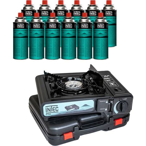 Réchaud gaz Portable 2200W + 12 Cartouches gaz butane Camping Road trips Piezo Mallette Etna INTEC (1/5)