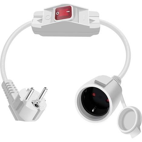 Schuko Extension Cable with Switch 16 A 250 V Short Power Extension Cable 2 AC Socket for Outdoor or Indoor Use (90° White 1 m) (1/5)