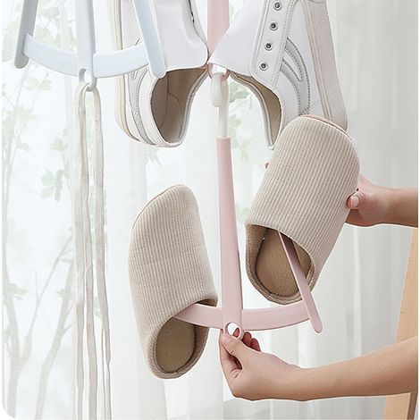 3 égouttoirs à chaussures à double crochet, égouttoir à chaussures rotatif, étagère à chaussures empilable et multifonctionnelle, étagère à chaussures rose clair en forme de branche (1/4)