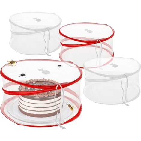 PopUp Speisehaube 34 x 17 cm im 4er Set - 2x weiß / 2x rot - Lebensmittel Abdeckhaube faltbar - Fliegenhaube Kuchenabdeckung Obst Fliegen Schutz