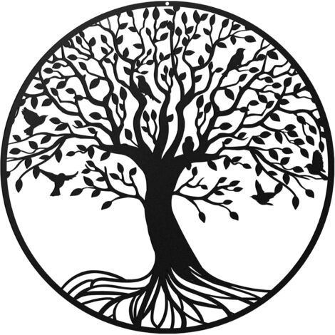 Grand arbre ensoleillé, décoration murale en métal, décoration intérieure silhouette en fer forgé, noir (1/5)