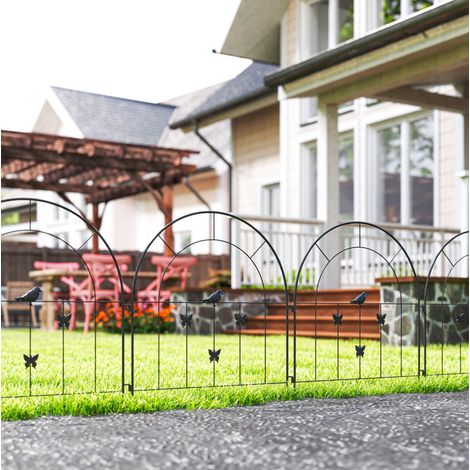 Recinzione da giardino 300x70 cm nera in acciaio con 5 pannelli decorativi per esterno
