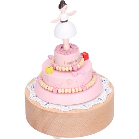 Boîte à musique en bois avec figurine de fille, gâteau d'anniversaire, décoration, cadeau d'anniversaire (1/5)