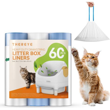 Sac Litiere Chat 66x30 cm, Sac a Litiere Pour Chat Avec Cordon de Serrage, Sac Litiere Chat Autonettoyante Pour ER-SC06, Épais, Durable et de Grande Capacité - 60pcs (1/5)