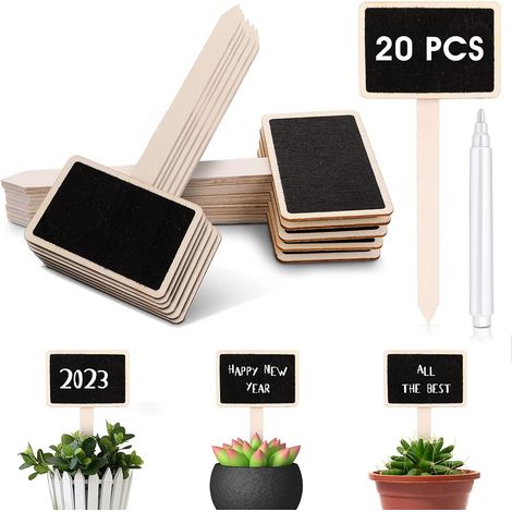 Set di 20 etichette da giardino in legno – lavagna con pennarello – per piante da interno e da giardino, erbe aromatiche, fiori, ortaggi in vaso. (1/5)