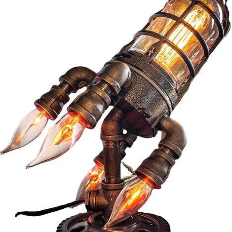 Kreative LED-Lampe in Raketenform im Retro-Steampunk-Stil, Flammensimulation, Tisch- oder Schreibtischleuchte, Nachtlicht, Dekoration für Zuhause oder Büro (1/5)
