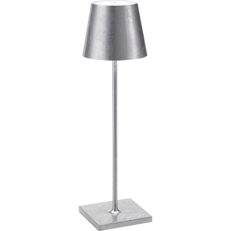 Lampada a led da tavolo Poldina Pro Foglia Argento ricaricabile e dimmerabile con batteria fino a 12 ore