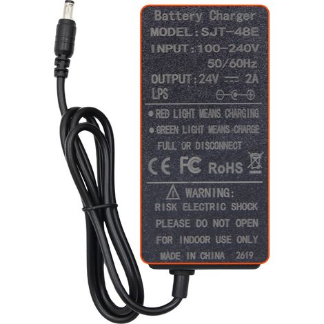 Chargeur pour scooter/pousse-pousse électrique, 24 V 2 A, adaptateur secteur pour batterie au lithium, connecteur DC5525 - norme européenne.