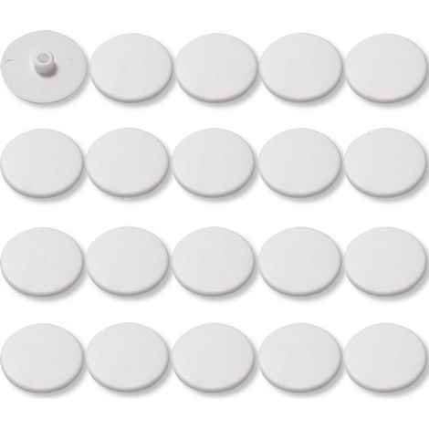 Lot de 20 cache vis plastique blanc – Tête plate CHC FHC 15mm – 6 pans creux Allen SW4 – Pour meubles et boîtiers excentriques (1/4)