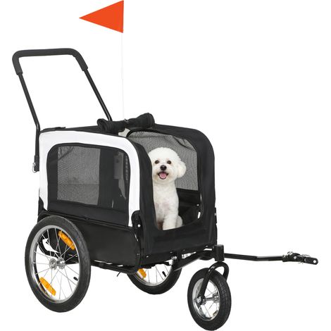 Remorque vélo jogger 2-en-1 pour chien, remorque animal à roue avant pivotante, avec drapeau de sécurité et réflecteurs, noir, idéale pour transporter votre compagnon à vélo ou en jogging (1/5)