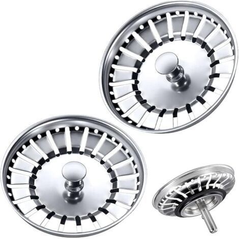 Lot de 2 bouchons d'évier en acier inoxydable de 84 mm - Bouchons de rechange pour évier - Bouchons de vidange pour pièges à aliments/cheveux - Convient aux trous d'évier de cuisine de 84 à 85 mm (1/5)