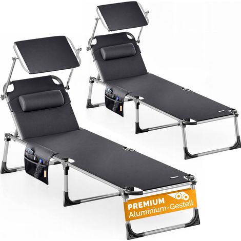 CASARIA® Tumbona Playa Plegable 180Kg Silla Jardín Reclinable Exterior Toldo Reposacabeza 210x61cm Bolsillo Piscina Camping Terraza 2x graphit (de)