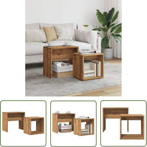 vidaXL Tables basses gigognes 2 pcs chêne artisanal bois d'ingénierie (1/5)