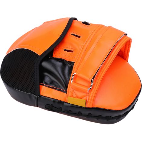 Cibles de boxe pour les mains, idéales pour l'entraînement au kickboxing, aux coups de pied et de poing, et au muay thaï. Couleur orange fluorescent. (1/5)