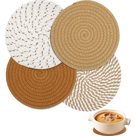 4 Pièces Dessous de Plat en Fil de Coton,Dessous De Plat Ronds Tressés Tapis Porte Casseroles,18cm Ronds Tressés Tapis Porte Casseroles pour Boissons Restaurant Bar Cadeau Décoration (1/5)