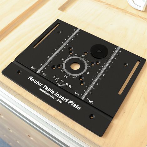 Plaque d'insertion pour table de défonceuse, en alliage d'aluminium, pour établis de menuiserie, plaque rabattable pour la sculpture, le détourage et le chanfreinage, noire. (1/5)