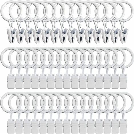45PCS Anneaux à rideaux avec pinces - blanc, pinces à rideaux solides, crochets de fixation pour tringle de tension, crochets décoratifs pour rideaux et cadres de fenêtres à trou métallique I.D (1/5)