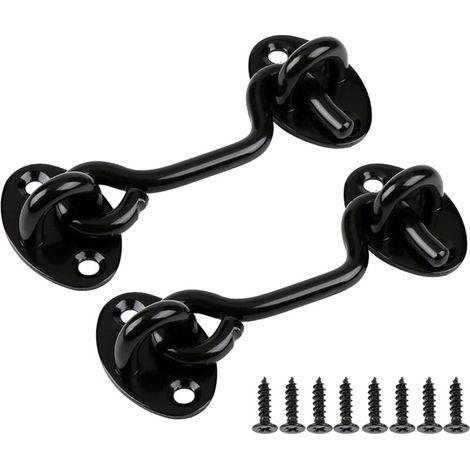 Sichtschutzhaken und Ösenverschluss, einfacher Verschluss, geeignet für Scheunentüren, schwarz, 2 Stück (7,6 cm) (1/5)